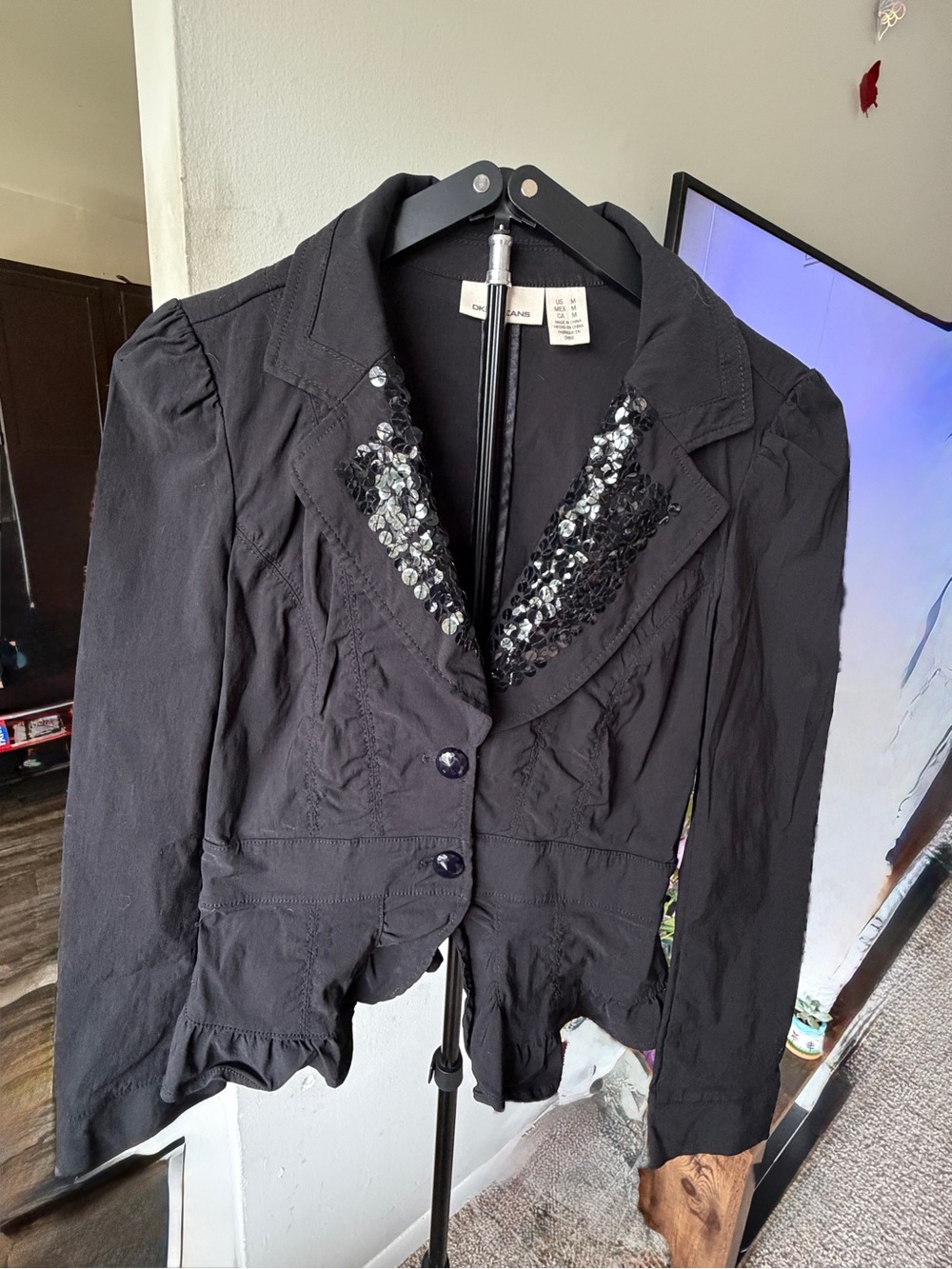 DKNY Black Sequin-Trimmed Women's Blazer